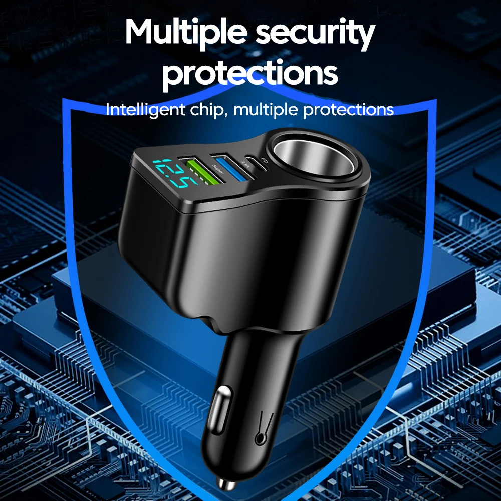 66W 4 Ports multifunctional Car Cigarette Lighter Power Adapter 3.1A Dual USB PD Car Phone Fast Charger iphone Huawei Ipad car phone charger