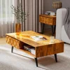 Geometric Design Solid Wood Coffee Table Living Room with 2 Symmetrical Storage Drawers Mid Century Modern Furniture 2