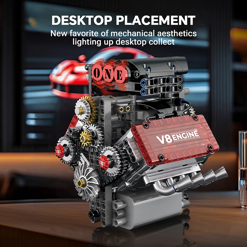 Motorisiertes V8-Motor-Simulationsmodell aus Bausteinen, elektrisch angetrieben, technische Autoteile, kreatives Spielzeug, Geschenk_voghion.com