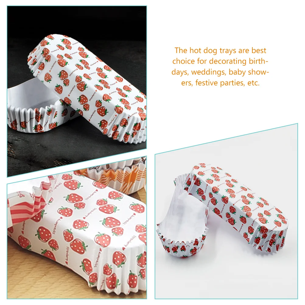 100 Pcs Food Tray Hot Dogs Boat Cups Bread Liners Trays Wrappers Paper Baking Pizza 145x6CM Pan Red Dessert