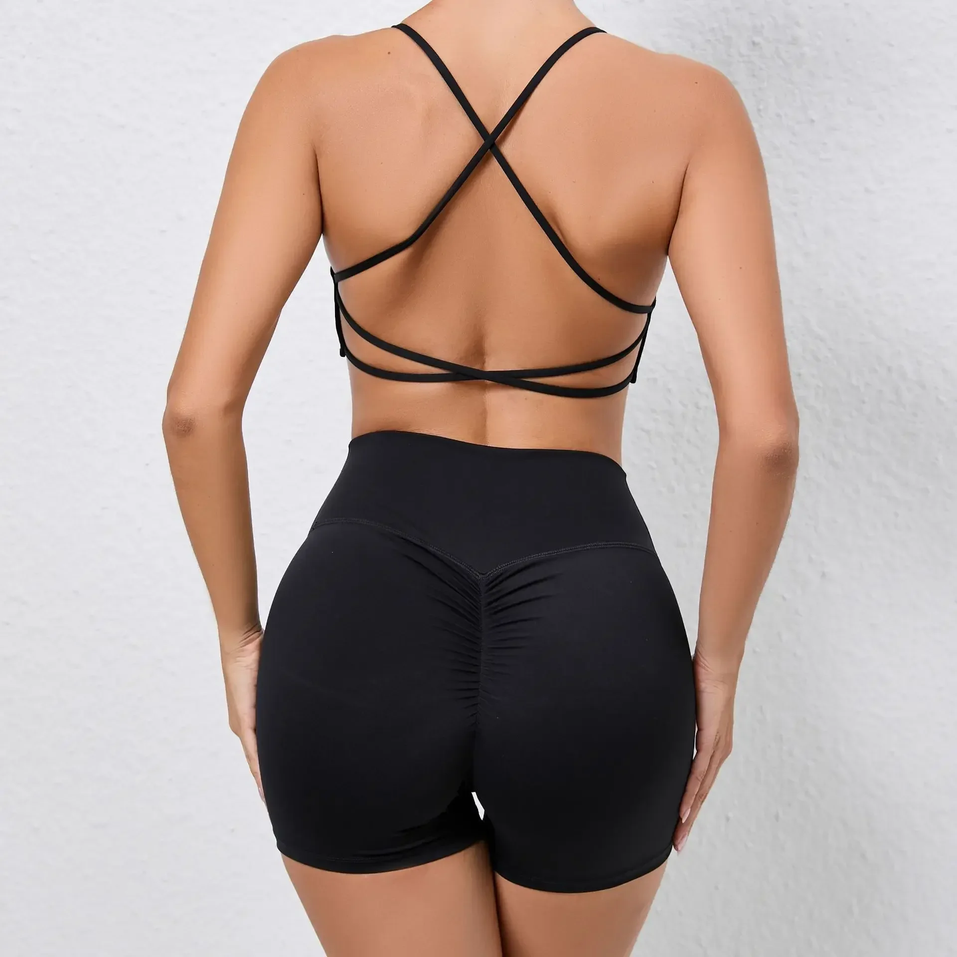 

Two Piece Yoga Short Set Women's Tracksuit Sexy Cross Backless Underwear Set Sport Outfit Women Fitness Suit Gym Workout Clothes