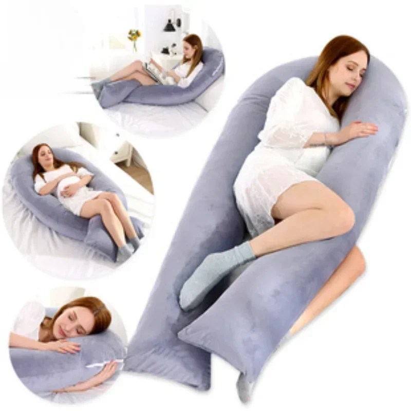 Pregnancy pillow multifunctional maternity pillow casual simple crystal velvet double color abdomen support U-shaped cushion pregnant pillow