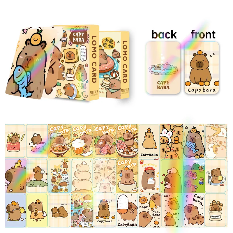 30pcs Laser Flash Capybara Card Capibala Double-sided Small Cards LOMO Card Anime Peripheral Box Collection Greeting Gifts