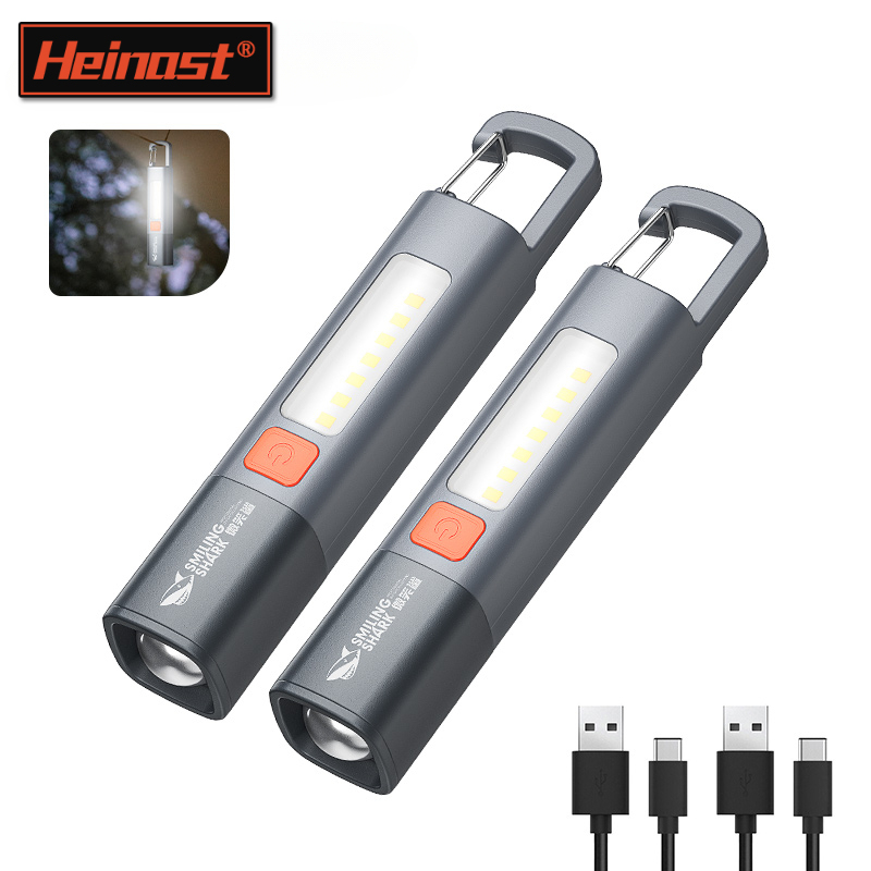 Heinast LED Torch Light XPE Super Bright Self Defense Flashlight with Hook Camping Light USB Rechargeable Zoomable Waterproof