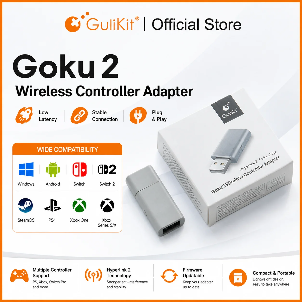 Adaptador de Controlador Inalámbrico Gulikit Goku 2, Receptor Dongle para Windows, Switch 1/2, PS4, Android, Xbox Series S/X, Plataforma Xbox One