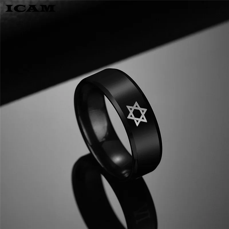 ICAM Black Star of David Ring Men Religious Judaism Israel Jewish Jewelry Men Ring Stainless Steel Obsidian David Star Rings 6