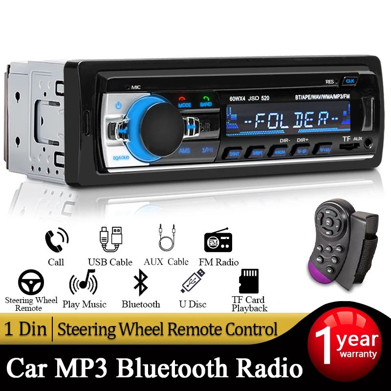 Car Radio Stereo Player Digital Bluetooth Car MP3 Player 60Wx4 FM Radio Stereo Audio Music USB/SD with In Dash AUX Input