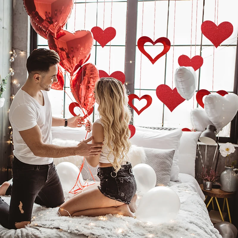 Red Love Heart Spirals Valentine's Day Hanging Garland Swirl Ornaments for Party Decoration 12pcs