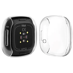 Premium Soft TPU Full Cover Plated Screen Protector Case - Enhanced Durability and Style - Fitbit Sense (Clear)