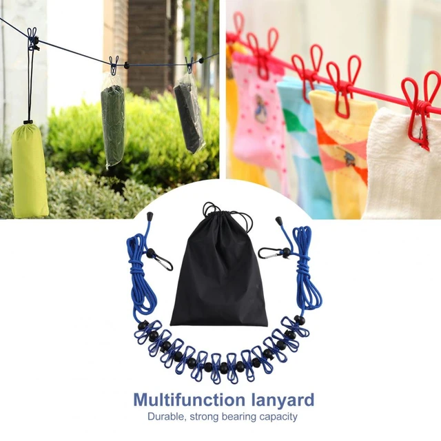 Portable Multifunctional Elastic Clothesline Set with Hooks Clips Beads for  Camping Outdoor Use - AliExpress