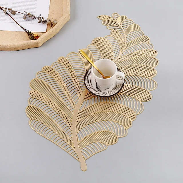 Home Decor PVC Leaf Hollow Oil Water Resistant Nordic Non-slip Kitchen Placemat Coaster Insulation Pad Dish Coffee Table Mat