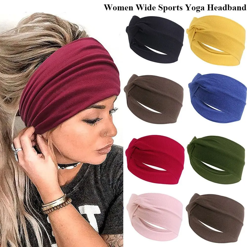 

New Women Wide Sports Headband Nonslip Elastic Fold Yoga Hairband Stretch Hair Band Turban Running Headwrap Running Accessories