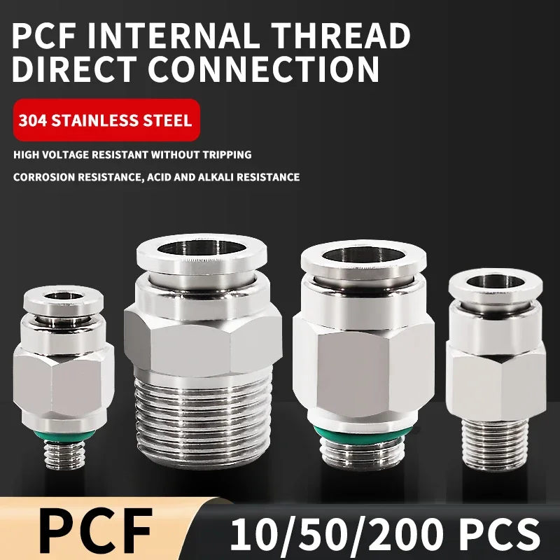 

10pcs Pneumatic Connector 304 Stainless Steel PCF 1/8” 1/4” 3/8” 1/2” BSP Internal Thread Pneumatic Quick Fitting Hose Air Pipe