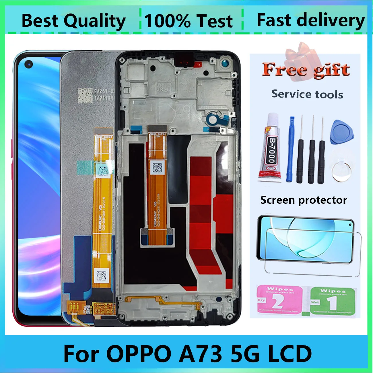   오리지널 휴대폰 터치 스크린 디지타이저 어셈블리 교체 수리 부품, Oppo A73 5G CPH2161, 프레임 LCD 디스플레이 