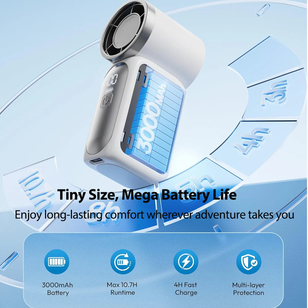 Compact Rechargeable Mini Fan with LED Display - Ideal for Travel, Makeup, and Outdoor Use
