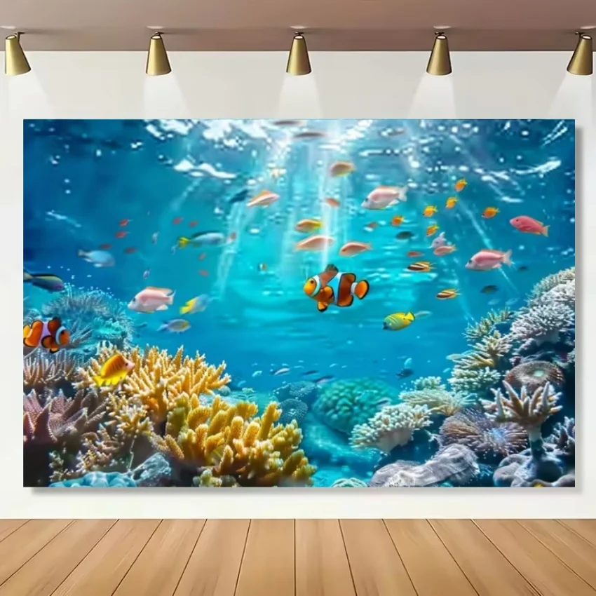 Unterwasserwelt Meeresboden Ozean-Thema Hintergrund Fisch Korallen Sonnenlicht Tiefblaues Wasser Baby Porträt Fotografie Hintergrund Fotostudio – Detail 2