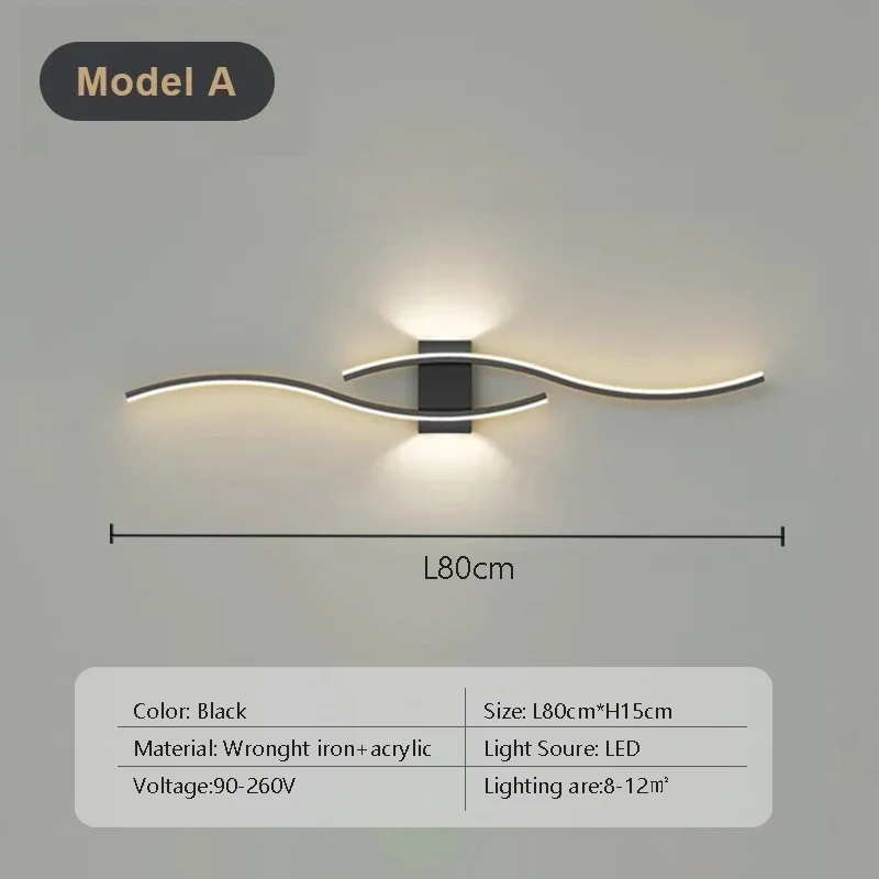 thumbnail image 1 of Lámpara de pared con tira de LED moderna, luz de control remoto de doble curva, decoración de mesita de noche, apliques de pared de oro negro, sala de estar, dormitorio, fijación LED, 1 of 5