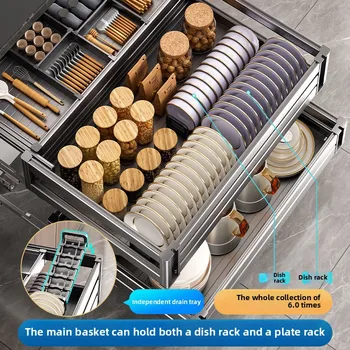 ตะกร้า ตู้ครัว ตะกร้า ตะกร้า ลิ้นชัก จาน ตู้ปรุงรสคู่ รส ตะเกียบ ตะกร้าในตัว 2