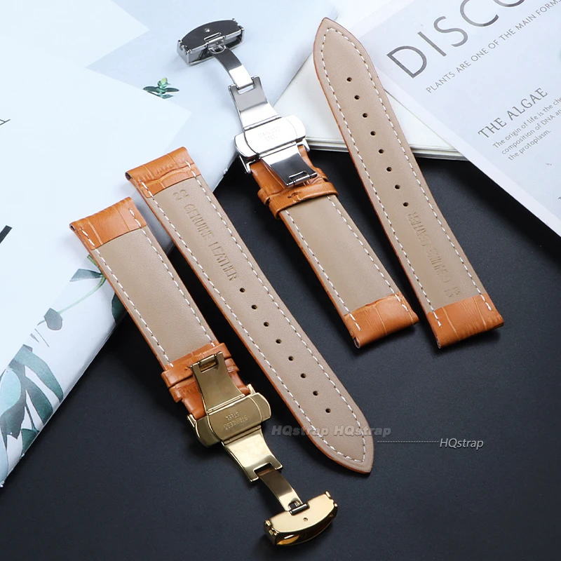 Premium Leather Watchband with Metal Butterfly Clasp - Unisex Strap with Gift Box