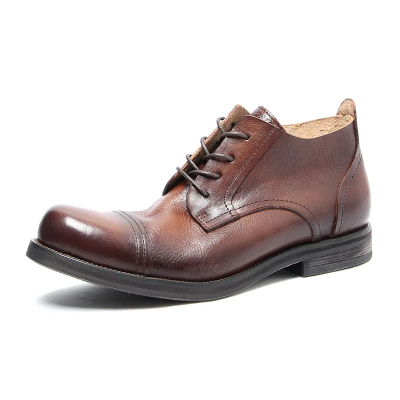 

British Retro Handmade Full Grain Leather Big Round Toe Casual Shoes Men's American Patch Trend Work Deby Shoes Man Oxfords