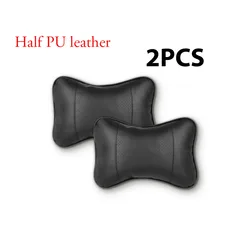 Premium PU Leather Car Neck Pillow for Head Pain Relief - Filled with Soft Fiber (2pcs Black)