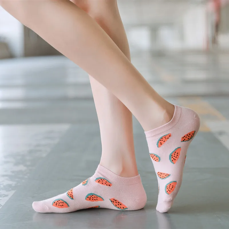 

Summer New Women's Socks Short Colorful Sox Cotton Socks Fruits Fashion Socks Girls Banana Lemon WaterMelon Boat Socks