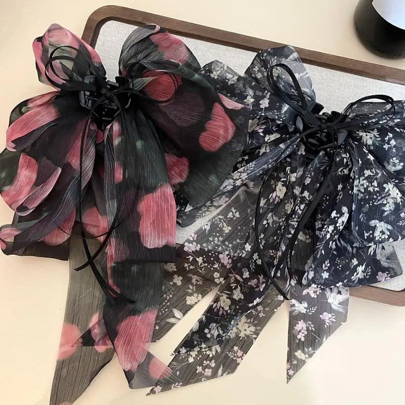 Haarspange Mit Blumenmuster Und Schleife Für Den Pferdeschwanz_voghion.com