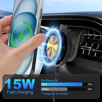 15W Magnetic Car Wireless Chargers Mount Fast Charging Station Dock 360° Adjustable For iPhone17/16/15/14/13 All Android Phones 2