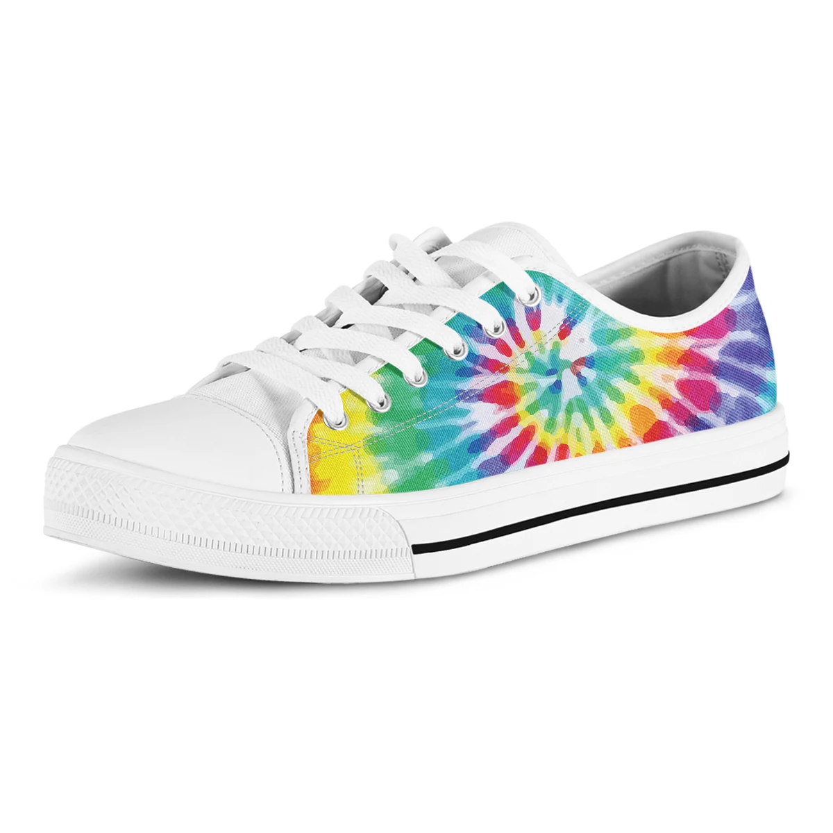 Summer Casual Canvas Flat Shoes Colorful Tie Dye Women Lace-up Sneakers Woman Plus Size 46 Breathable Warking Shoes