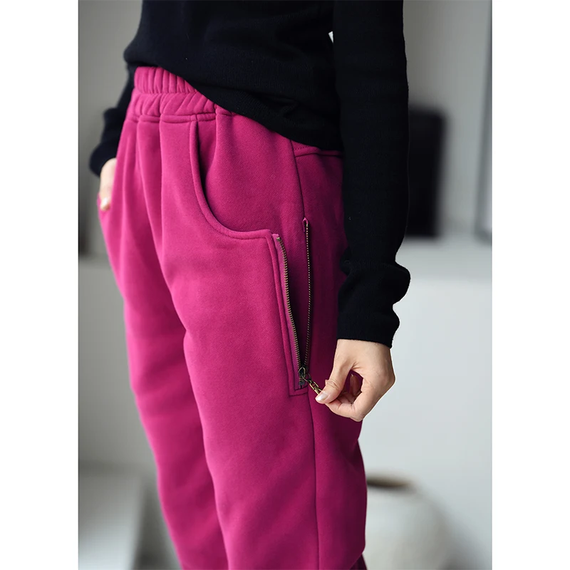 MICOCO K3053a fLoose-fitting and slimming side zipper with a tight waist and fleece and thickened casual sweatpants 5