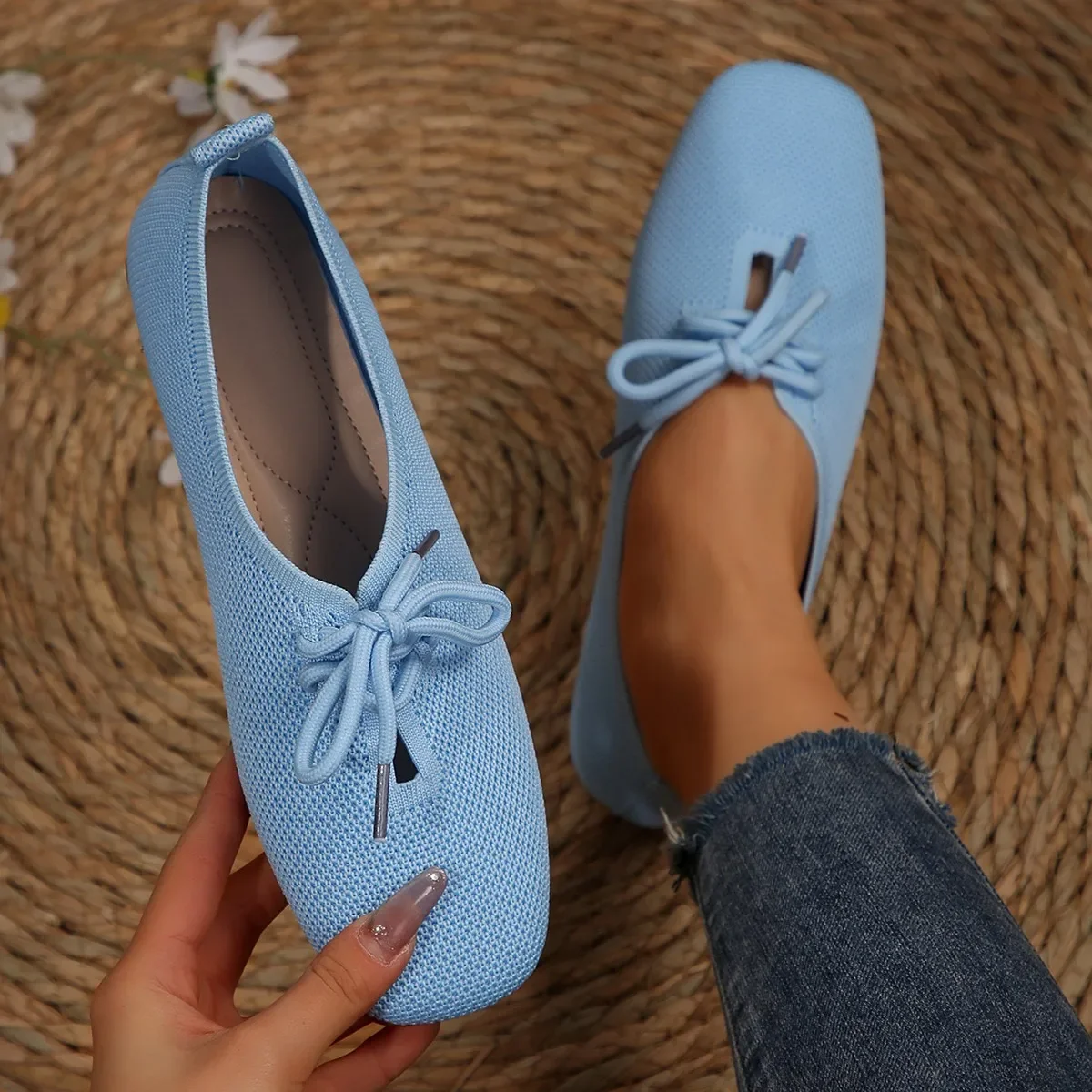 Women Bowknot Pointed Toe Breathable Mesh Casual Shoes Comfort Walkers Ladies Light Lace Up Soft Sole Flats Zapatos De Mujer