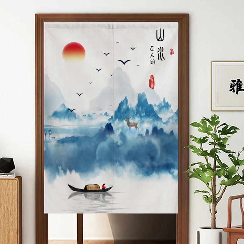 

New Chinese Landscape Painting Door Curtain Partition Curtain Living Room Kitchen Bathroom Half Curtain