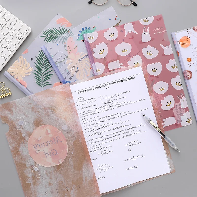 Document File Folder Sliding Bar Clips Report Covers Spine Bars Tie Rod Clamp A4 Transparent Folder Holder Bag Cute Stationery