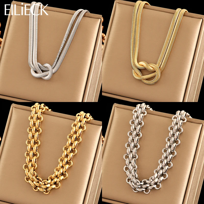 EILIECK Collana a catena cubana spessa in acciaio inossidabile 316L per le donne Ragazza Nuovo punk impermeabile placcato oro 18 carati regalo per feste di gioielli  36
