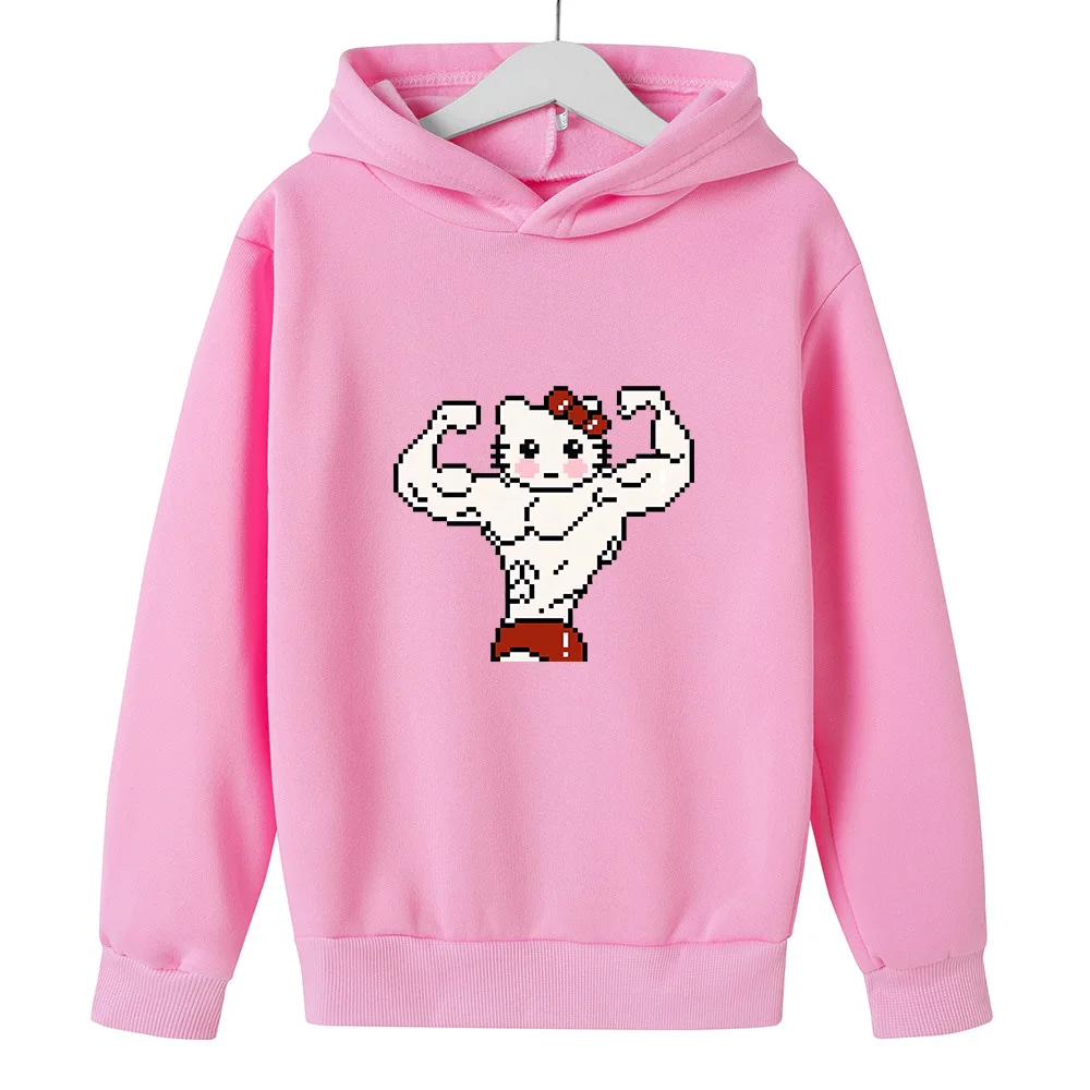 

Hellokittys Muscle Children Hoodies Girl Boy Funny Pullover Kids Melodys Kuromis Anime Casual Clothes Cartoons Sweatshirts Tops