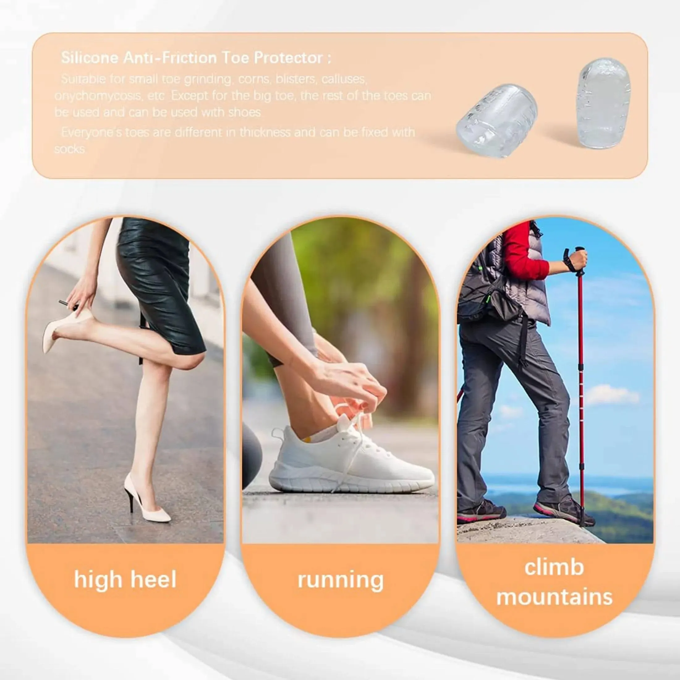 Silicone Toe Protector 20pcs Transparent Breathable Silicone Toe Protectors Prevent Blisters Calluses Corn Comfortable High Elasticity