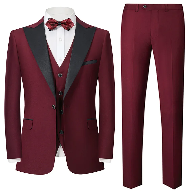 

Men's Suit 3 Pieces Slim Fit Business Casual Fashion Suitable Work Wedding Dress Groom Banquet Dress Jacket Vest With Pants