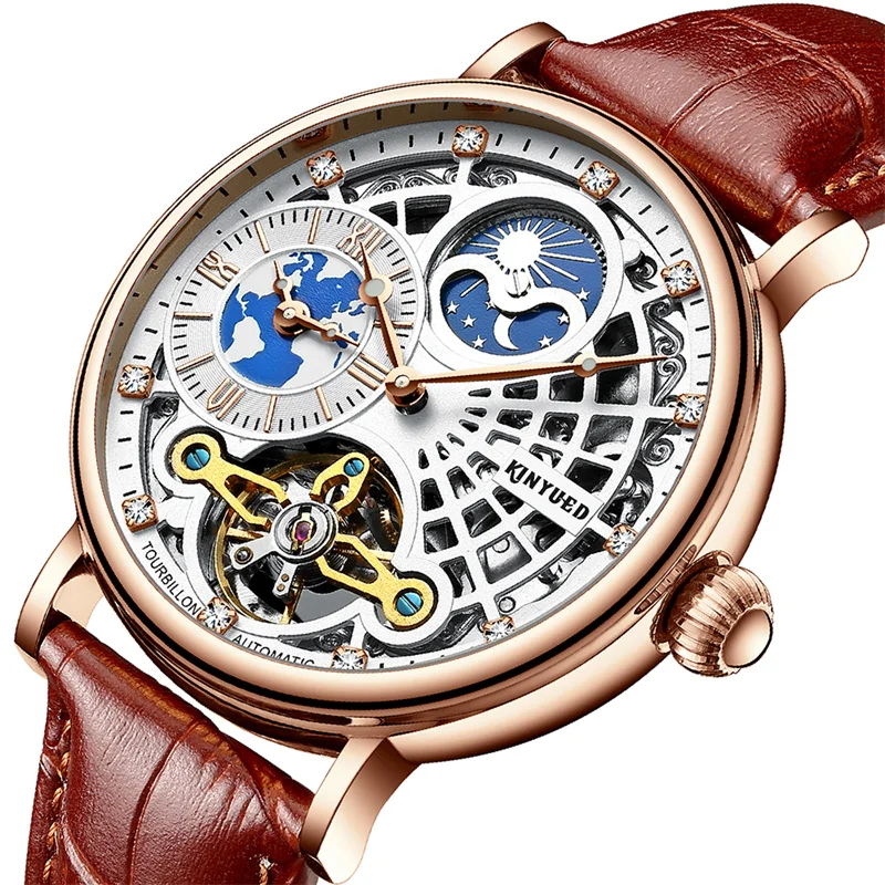 

Top Luxury Brand Tourbillon Wristwatch Skeleton Automatic Mechanical Men's Waterproof Moon Phase Fashion Men Watches Reloj