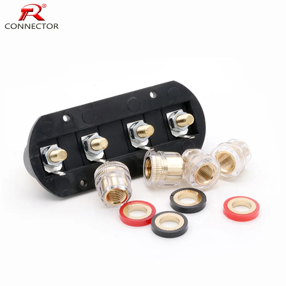 Panel Mount Latão Binding Post Speaker Estágio Amplificador Saída Terminal de Quatro Posições Speaker Acessórios Placa de Fiação 8conjunto