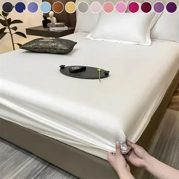 1/3PCS Washable Satin Rayon Fitted Sheet Elastic Mattress Cover Summer Bedspread Single Double Bed Linens 150/180/200cm Bedsheet 1