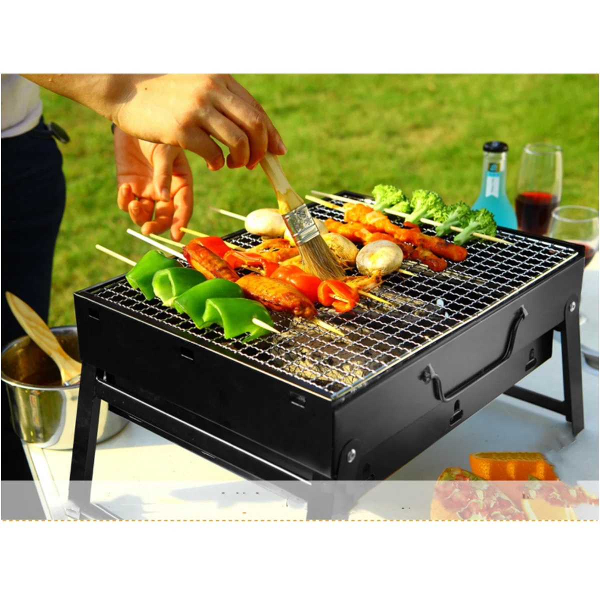 Solid color metal grill chrome plating treatment furnace body electrophoresis process portable and foldable barbecue oven barbecue grill barbecue stove barbecue charcoal stove barbecue electric stove
