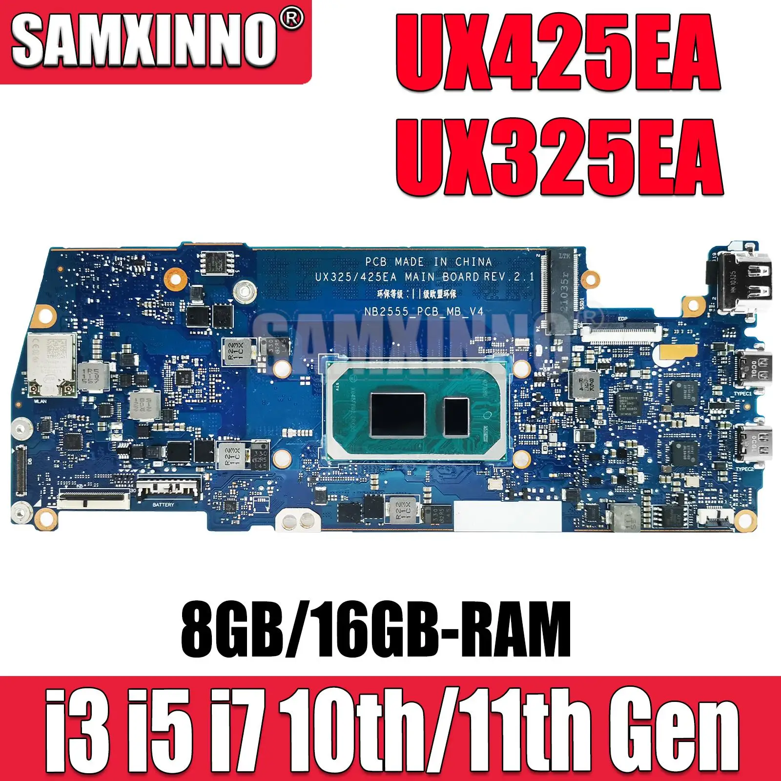 

UX425EA UX325EA motherboard For Asus ZenBook 14 13 UX425EA UX325EA Laptop Motherboard with i3 i5 i7 11th Gen cpu 8G 16GB RAM