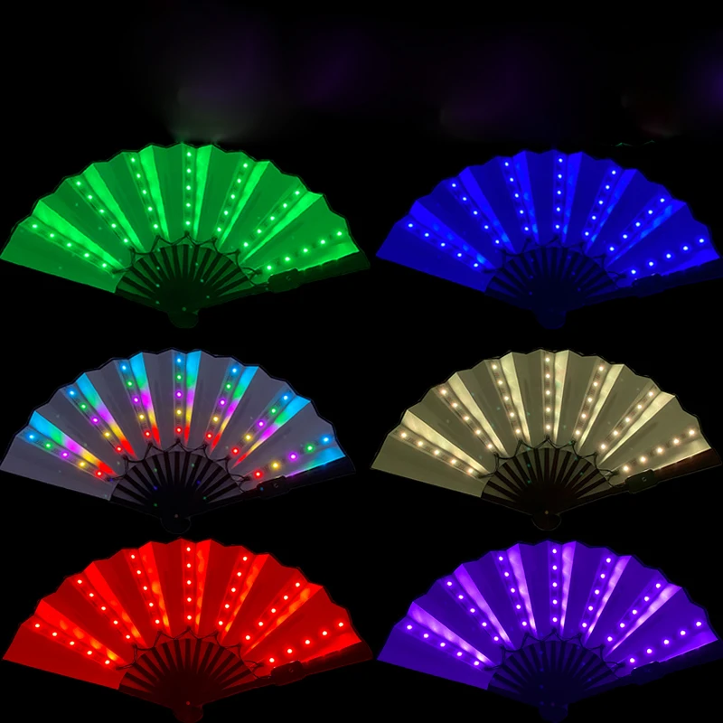 Ventaglio pieghevole a mano, riflettente, leggero, per carnevale, abiti arcobaleno, feste in discoteca