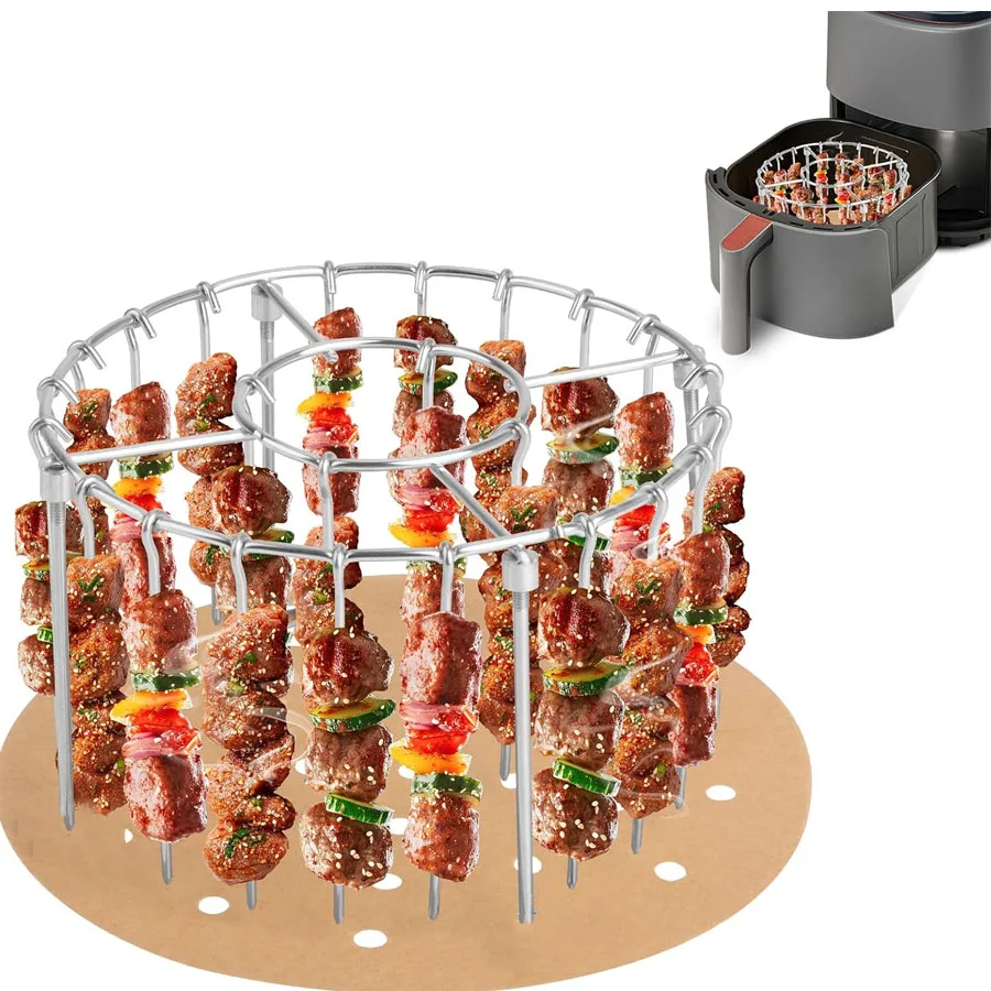 Air Fryer Vertical Rack Skewer Stand Stainless Steel Vertical Barbecue Skewers Stand BBQ Skewer Chicken Kabobs