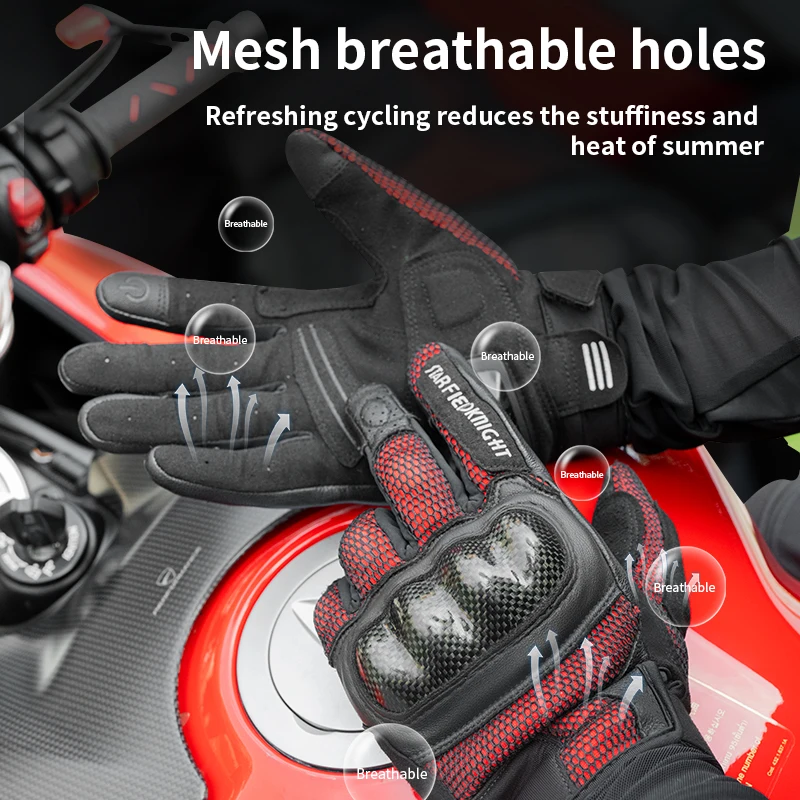 SFK Motorcycle Gloves Summer Mesh Breathable Carbon Fiber Shock Absorption Protect Full Finger Motorbike Race Riding Equipment