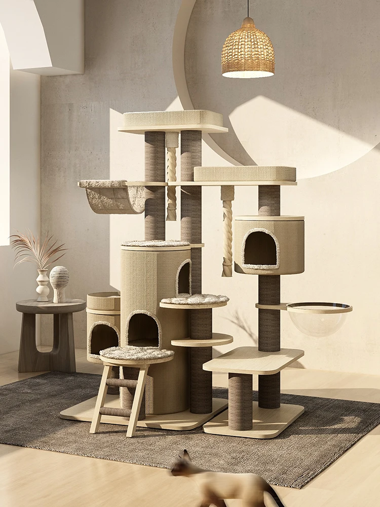 

Solid Wood Luxury Cat Climbing Frame Castle Series Cat Tree & Large Steady Cat House Paradise Space Capsule