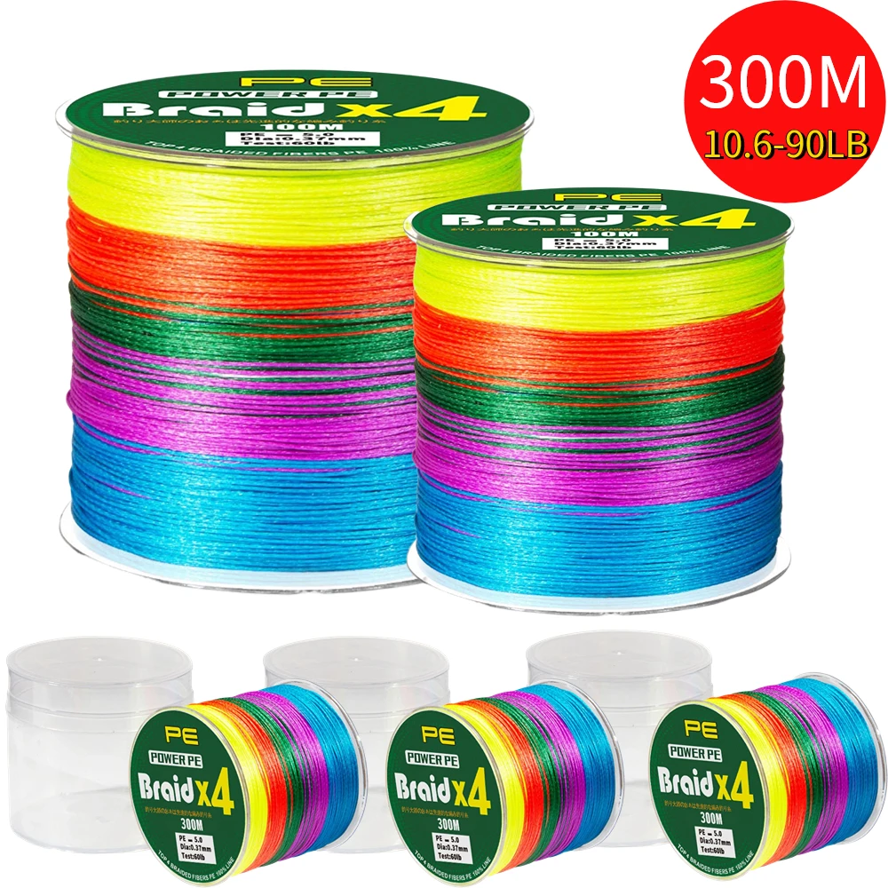 300M 4 Strands Braided Fishing Wire Multicolor 10.6-90LB Braided