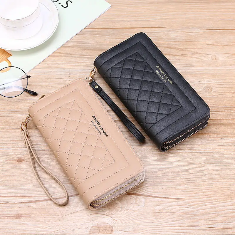 Women Long Double Zipper Wallet Casual PU Clutch Purses Ladies Card Phone Holder Bag Money Card