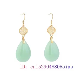 Green Jade Water drop Earrings Zircon Jewelry Crystal Charm Women Natural 925 Silver Amulet Chalcedony Fashion Gifts Gemstone
