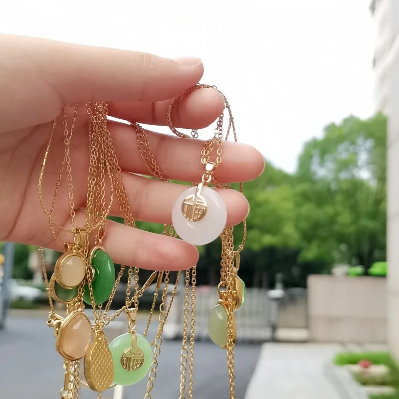 Fashion Oval Opal Pendant Necklace Stainless Steel Chain 18 K Gold Color Cute Lucky Jewelry For Women Accesorios Birthday Gift 6